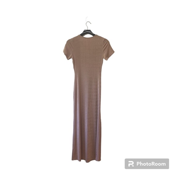 NWT Morning Mist Button Down Short Sleeve Slinky Shirt Maxi Dress‎ in Beige - Picture 4 of 7